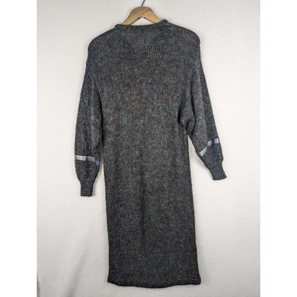 Y2K Made In Italy Wool Mohair Leather Trimmed Dress Size Medium Glam Rock...