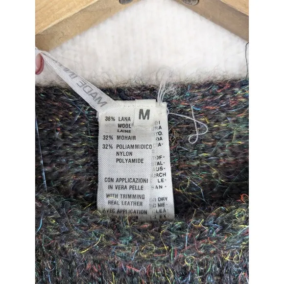 Y2K Made In Italy Wool Mohair Leather Trimmed Dress Size Medium Glam Rock...