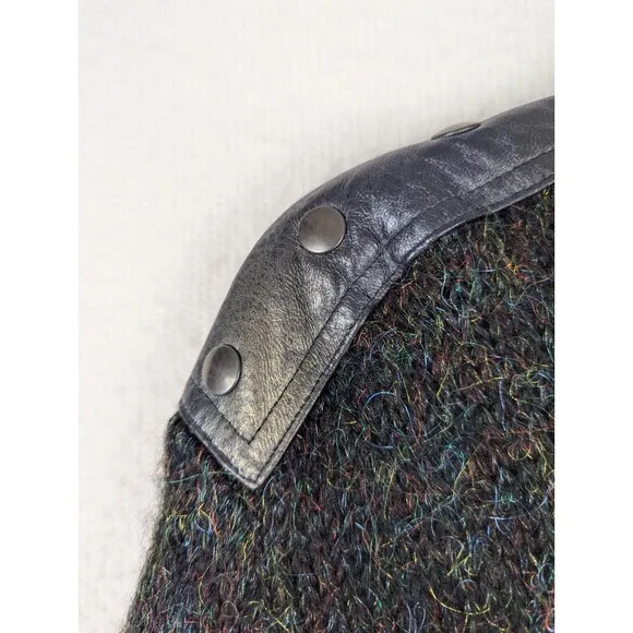 Y2K Made In Italy Wool Mohair Leather Trimmed Dress Size Medium Glam Rock...
