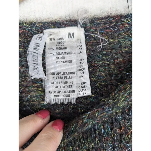 Y2K Made In Italy Wool Mohair Leather Trimmed Dress Size Medium Glam Rock...