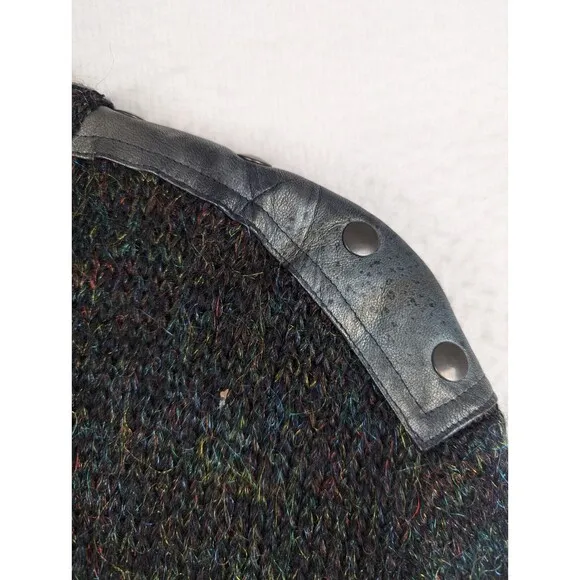 Y2K Made In Italy Wool Mohair Leather Trimmed Dress Size Medium Glam Rock...