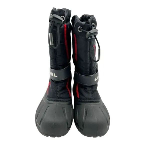 Youth Sorel Flurry Snow Winter Boot Sz US  1 EUR 32 BLACK RED $70 MSRP