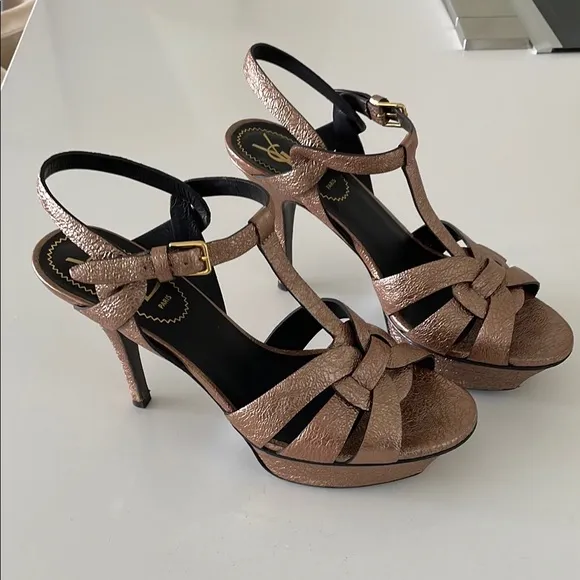 YSL Tribute Metallic Copper Platform Heel