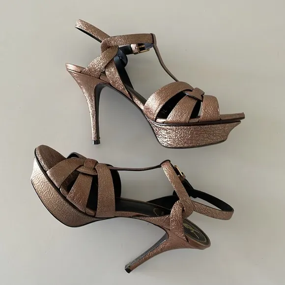YSL Tribute Metallic Copper Platform Heel