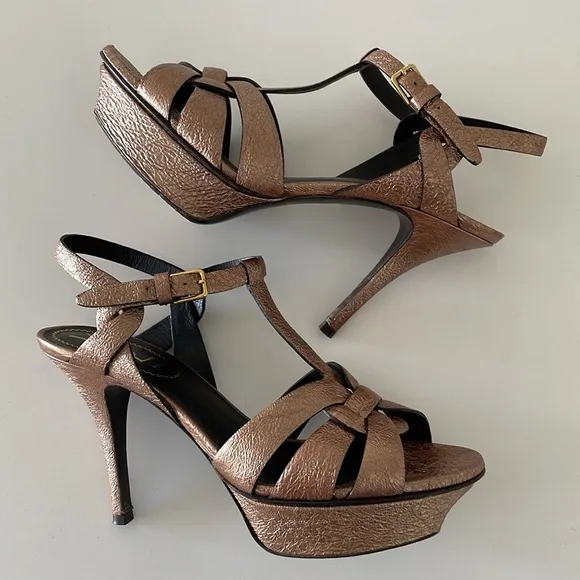YSL Tribute Metallic Copper Platform Heel