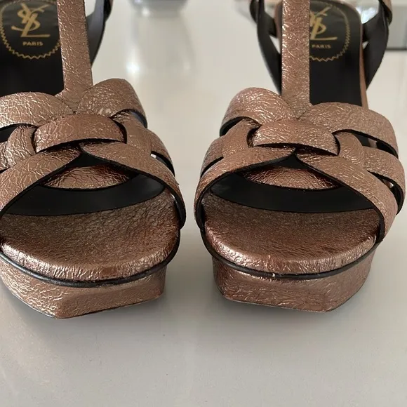 YSL Tribute Metallic Copper Platform Heel