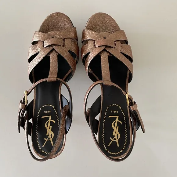 YSL Tribute Metallic Copper Platform Heel