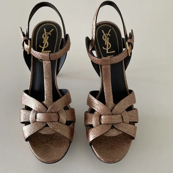 YSL Tribute Metallic Copper Platform Heel