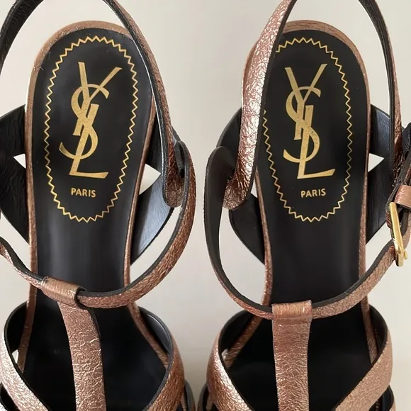 YSL Tribute Metallic Copper Platform Heel