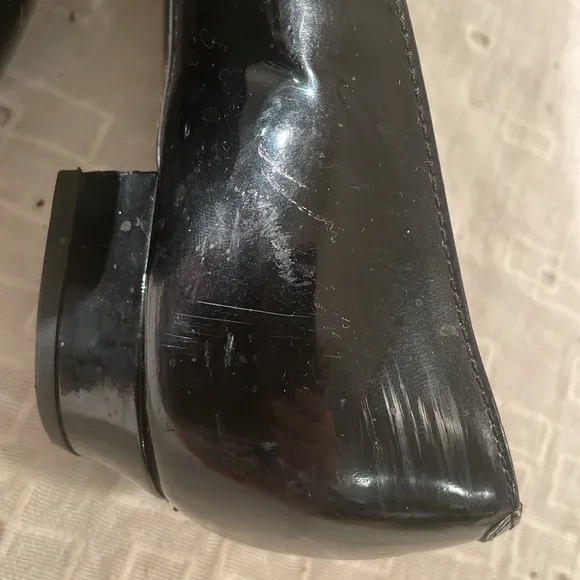 Yves Saint Laurent Black Flat Peep Toe Bow Flat Shoes