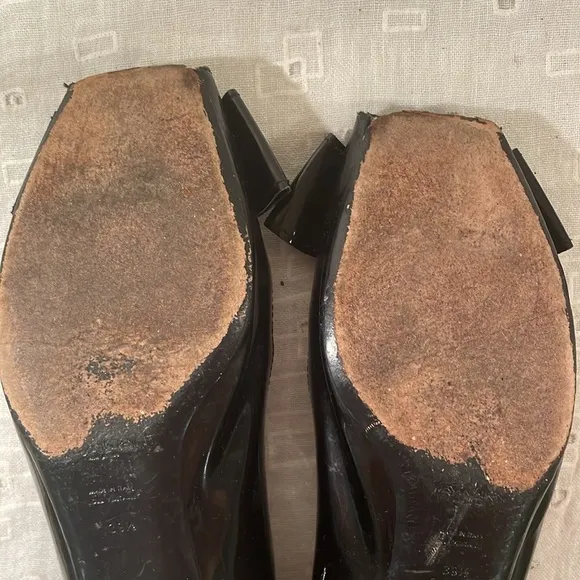 Yves Saint Laurent Black Flat Peep Toe Bow Flat Shoes