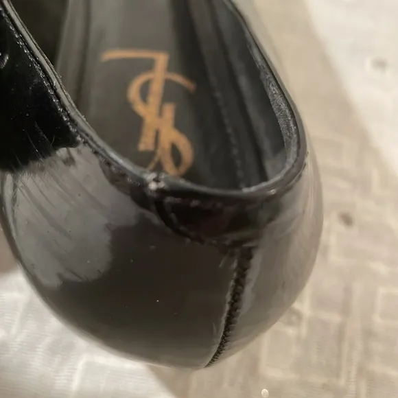 Yves Saint Laurent Black Flat Peep Toe Bow Flat Shoes