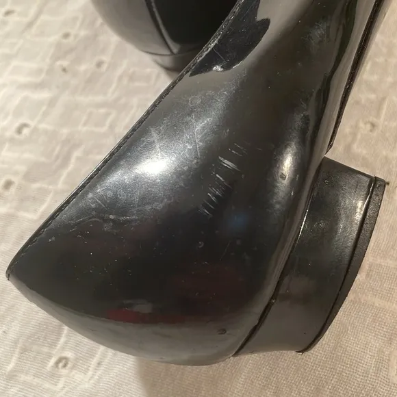 Yves Saint Laurent Black Flat Peep Toe Bow Flat Shoes