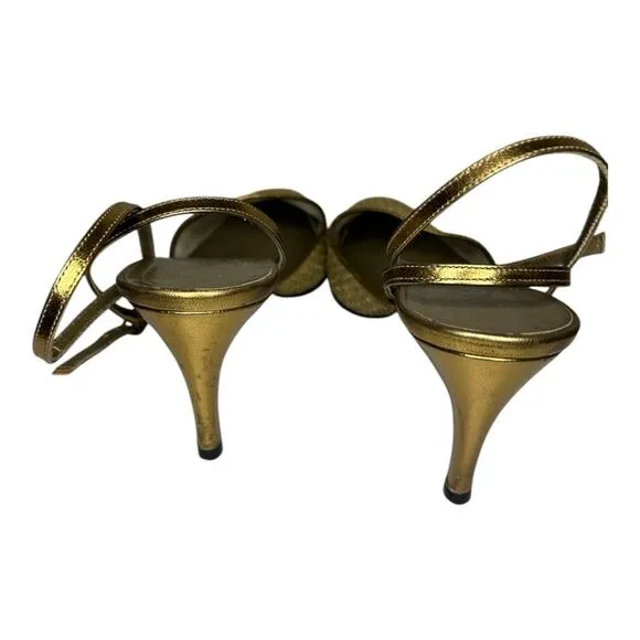Yves Saint Laurent gold mesh pointed toe strappy sandal. Size 7.5