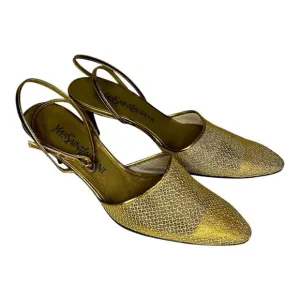 Yves Saint Laurent gold mesh pointed toe strappy sandal. Size 7.5