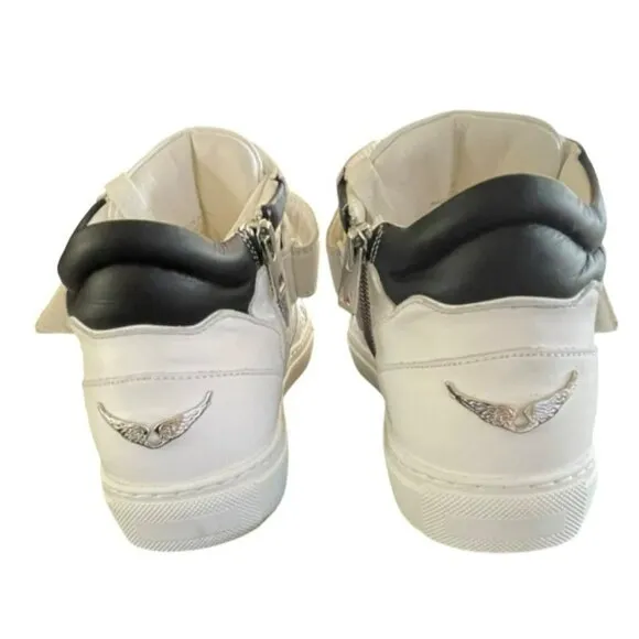 Zadig &amp; Voltaire Womens Leather Mid Top White Sneaker Shoes Logo NEW 38 7