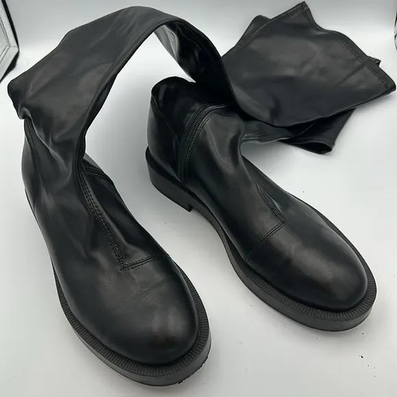 Zara Black over the knee boots flat low heel Sz42