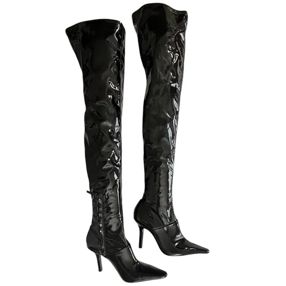 Zara Black Patent Over the Knee Boots with Stiletto Heel size 37