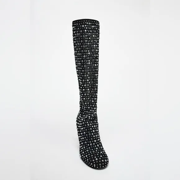 Zara Black Rhinestone Knee-High Boots- Brand New- Size 40- (9)