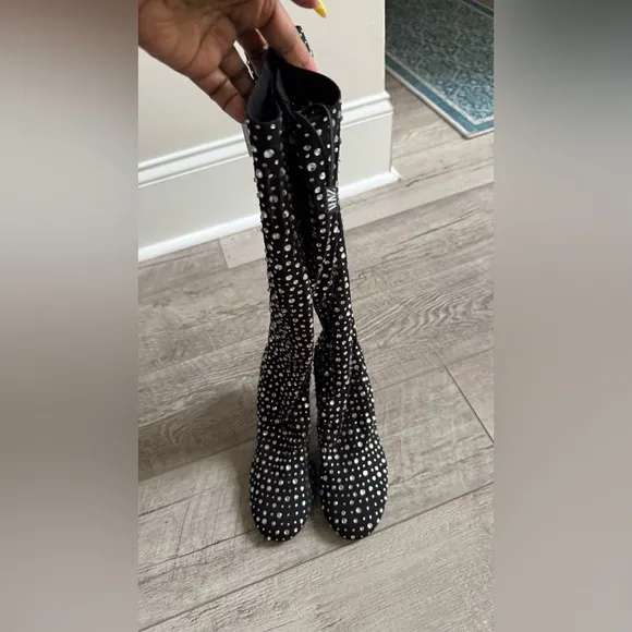 Zara Black Rhinestone Knee-High Boots- Brand New- Size 40- (9)