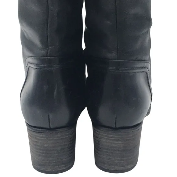 Zara Black Soft Leather Front Zippered Heeled Calf Boots size 10