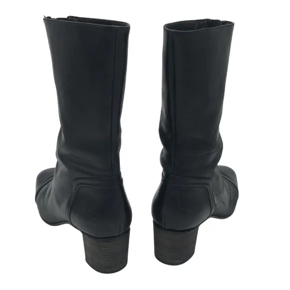 Zara Black Soft Leather Front Zippered Heeled Calf Boots size 10