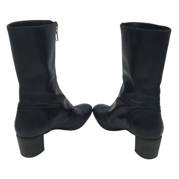 Zara Black Soft Leather Front Zippered Heeled Calf Boots size 10