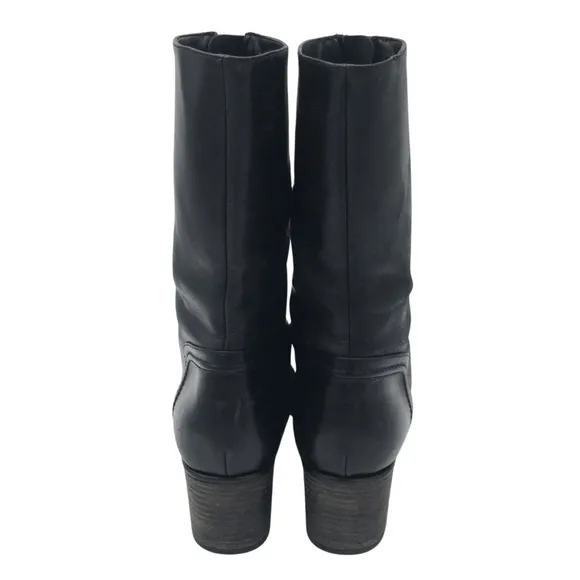 Zara Black Soft Leather Front Zippered Heeled Calf Boots size 10