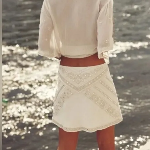 Zara Embroidered Beaded Mini Skirt