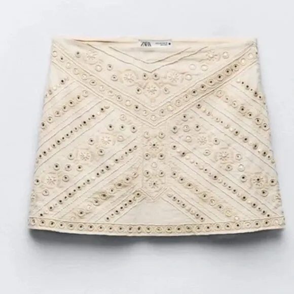 Zara Embroidered Beaded Mini Skirt