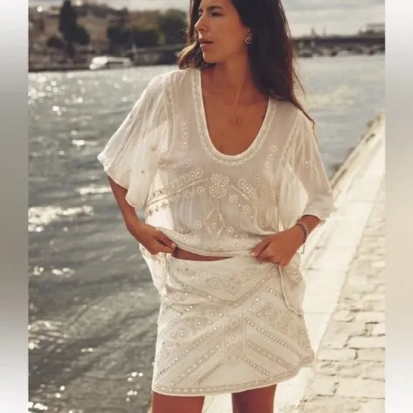 Zara Embroidered Beaded Mini Skirt