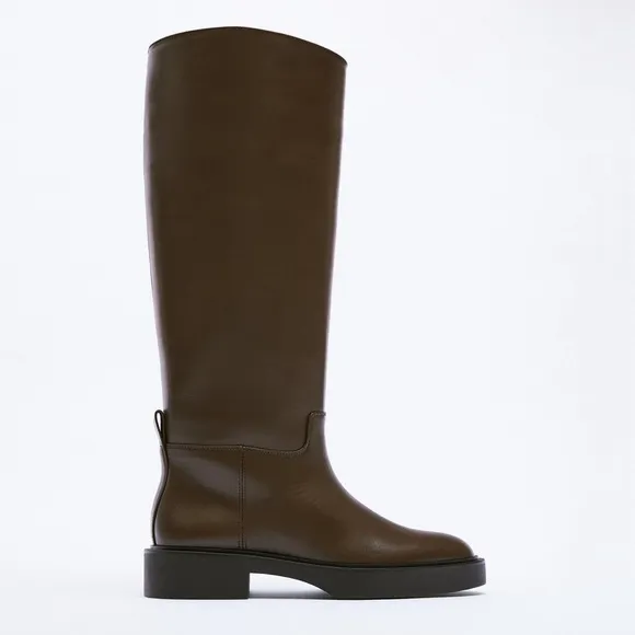 Zara - Flat Dark Brown Knee High Riding Boots