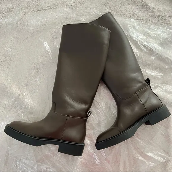 Zara - Flat Dark Brown Knee High Riding Boots