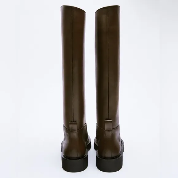 Zara - Flat Dark Brown Knee High Riding Boots