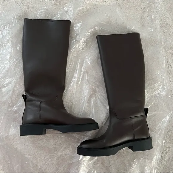 Zara - Flat Dark Brown Knee High Riding Boots