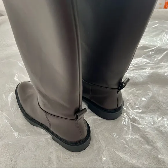 Zara - Flat Dark Brown Knee High Riding Boots
