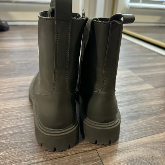 Zara green LEATHER LACE-UP FLATANKLE BOOTS