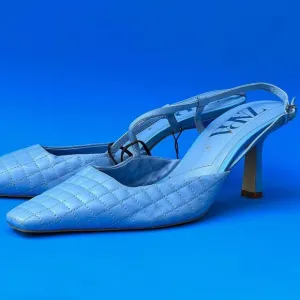 Zara Leather Quilted Heeled Slingback Shoes Size 38