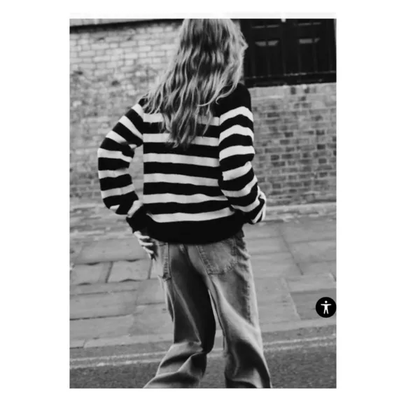ZARA Navy Blue White Striped 1/4 Zip Oversized Knit Sweater XL NEW Blogger