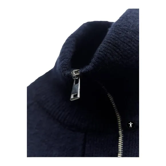 ZARA Navy Blue White Striped 1/4 Zip Oversized Knit Sweater XL NEW Blogger