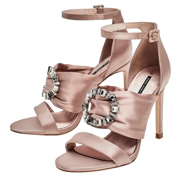 Zara Nude Satin Brooch Sandals