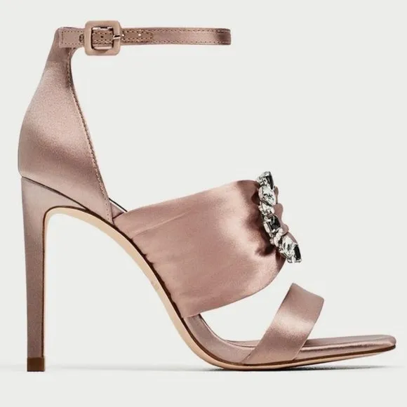Zara Nude Satin Brooch Sandals