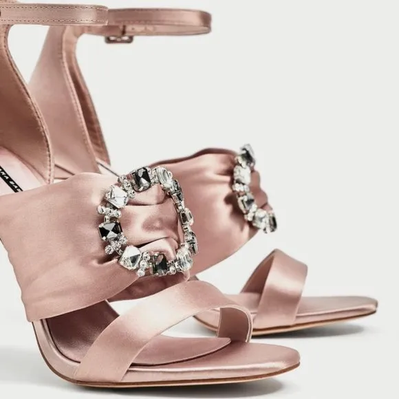 Zara Nude Satin Brooch Sandals