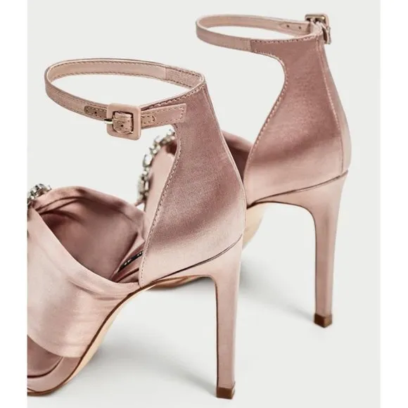Zara Nude Satin Brooch Sandals