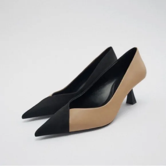 ZARA Pumps Kitten Heel NEW Two tone Tan Black Size EU 42 US 11