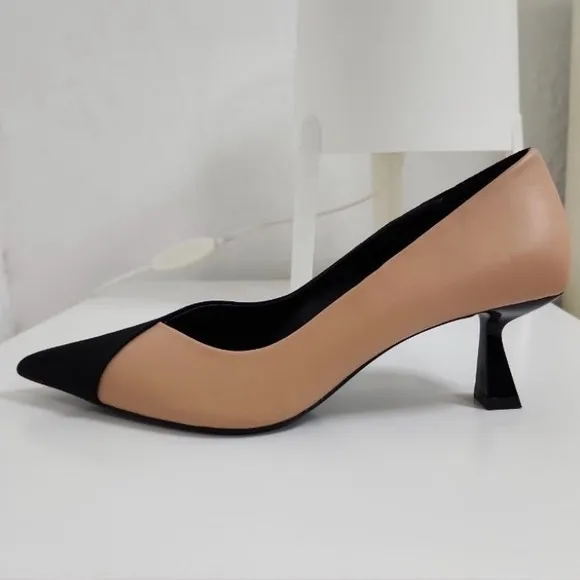 ZARA Pumps Kitten Heel NEW Two tone Tan Black Size EU 42 US 11