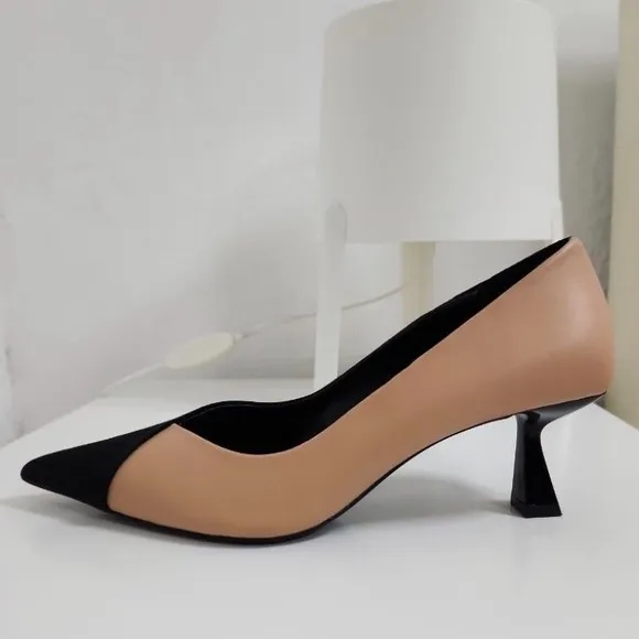 ZARA Pumps Kitten Heel NEW Two tone Tan Black Size EU 42 US 11