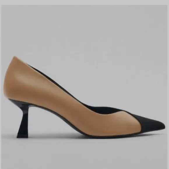 ZARA Pumps Kitten Heel NEW Two tone Tan Black Size EU 42 US 11