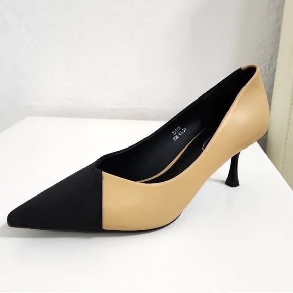 ZARA Pumps Kitten Heel NEW Two tone Tan Black Size EU 42 US 11