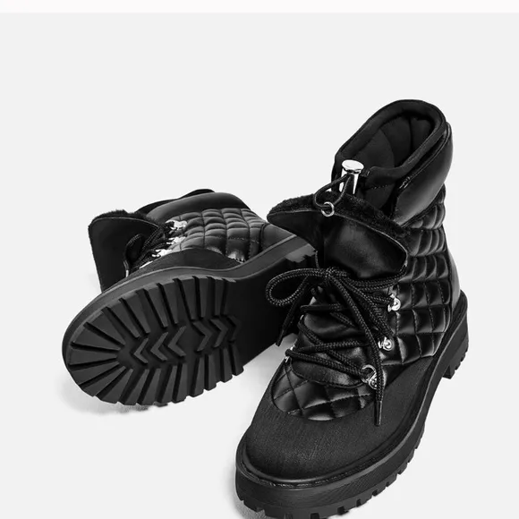 ZARA QUILTED BLACK BOOTS FUR LINING NEW WITH TAGS